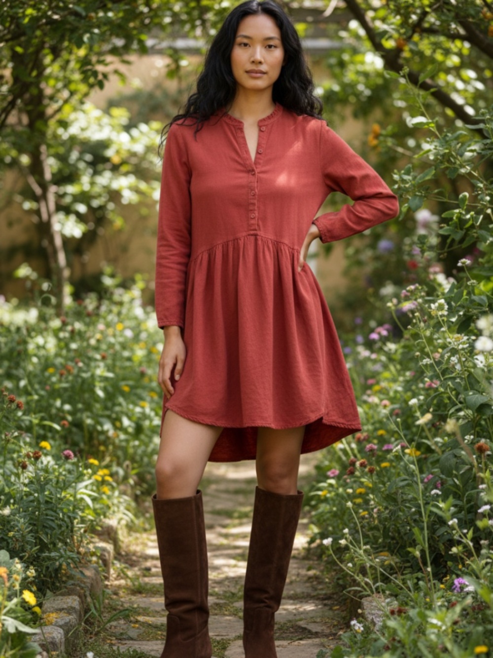 Anthropologie Porridge Mini Tunic Dress Sz XL 14 16 Burnt Orange Boho Festival